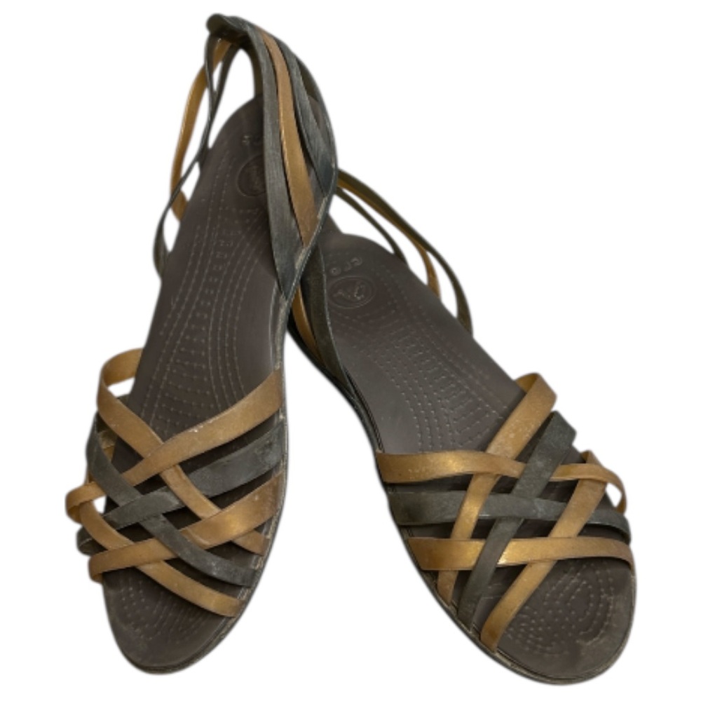 Crocs Women’s Huarache Flat Open-Toe Sandals Bronze/Espresso Size 10